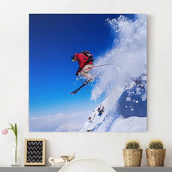 Leinwandbild Sport - Quadrat Skisprung am Hang günstig online kaufen