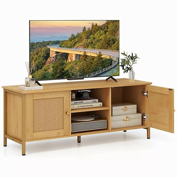 COSTWAY TV-Schrank mit 2 Türen aus Rattan & Fächern,Holz,120x40x48cm günstig online kaufen