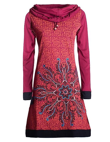 Vishes Tunikakleid Damen Schal-Kragen Mandala-Kleid Langarm-Shirtkleid günstig online kaufen