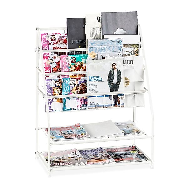 relaxdays Zeitungsständer Zeitschriftenregal aus Metall, Weiß günstig online kaufen