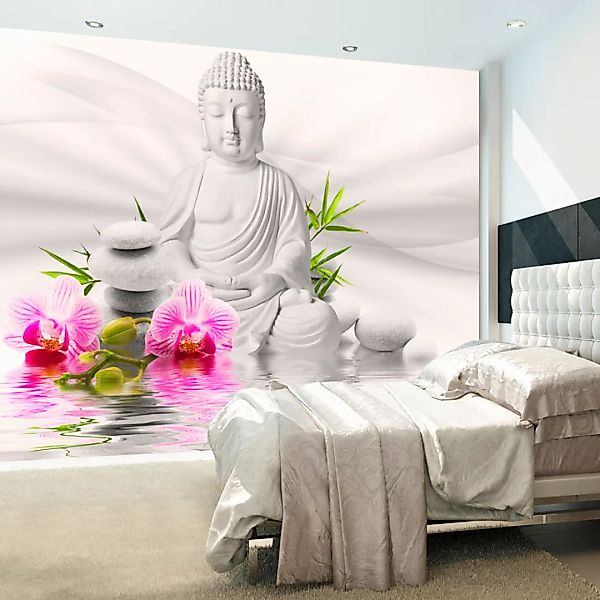 Selbstklebende Fototapete - Buddha Und Orchideen günstig online kaufen