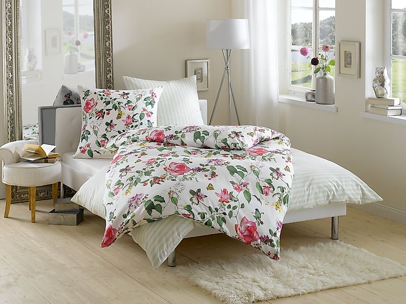 BETTWAESCHE-MIT-STIL Bettwäsche Mako Satin Blumen Bettwäsche günstig online kaufen