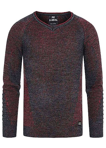 R-NEAL V-Ausschnitt-Pullover V-Neck Ripped Grobstrick Pullover Slim Fit Str günstig online kaufen