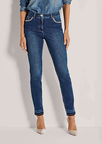 MADELEINE Gerade Jeans Kurzgröße: Slim Fit Jeans mit Kettendetails Schmale günstig online kaufen