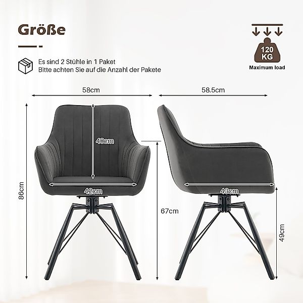 Ofcasa Esszimmerstuhl Küchenstuhl (2er Set), Samt-Drehstuhl günstig online kaufen