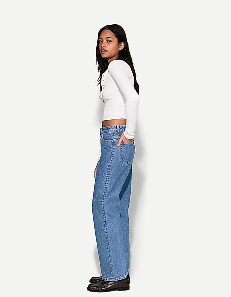 Bershka Straight-Jeans Mit Wide-Leg Damen 38 Blau günstig online kaufen