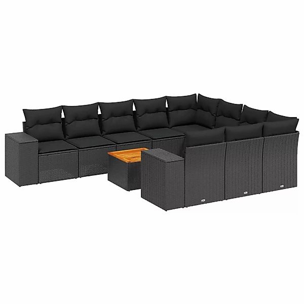 vidaXL 11-tlg Garten-Sofagarnitur mit Kissen Schwarz Poly Rattan Modell 62 günstig online kaufen