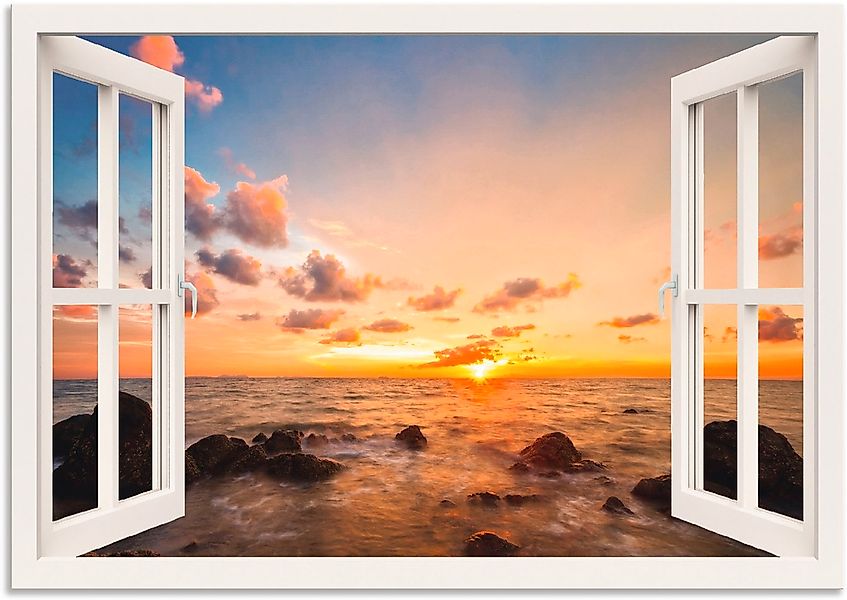 Artland Wandbild "Fensterblick Sonnenuntergang am Meer" Fensterblick 1 Stk. günstig online kaufen