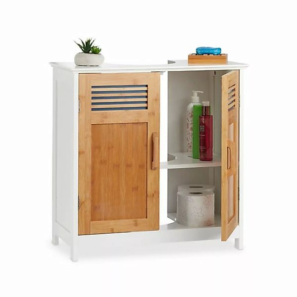 relaxdays Waschbeckenunterschrank mit Bambustüren weiß günstig online kaufen