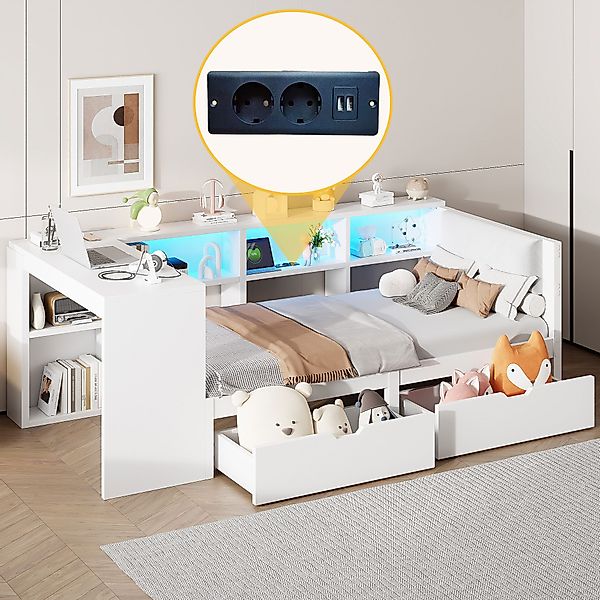 Flieks Holzbett, Kinderbett 90x200cm mit LED, günstig online kaufen