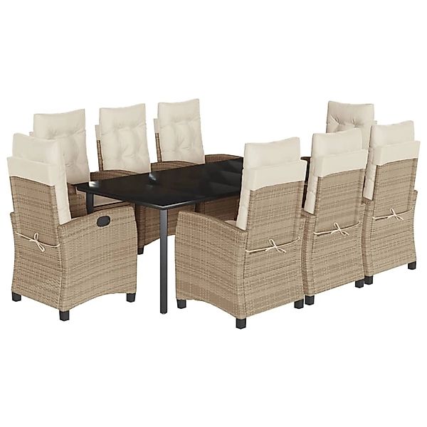 vidaXL 9-Tlg Garten-Essgruppe mit Kissen Beige Poly Rattan 3212821 günstig online kaufen