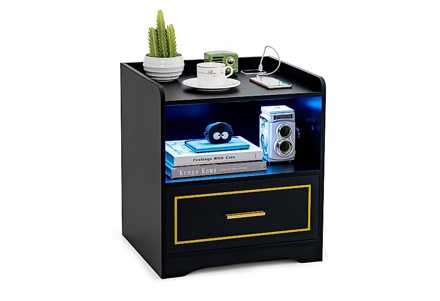 COSTWAY Nachttisch (1-St), LED, 3 Farben, mit Schublade&USB-Anschluss, Holz günstig online kaufen