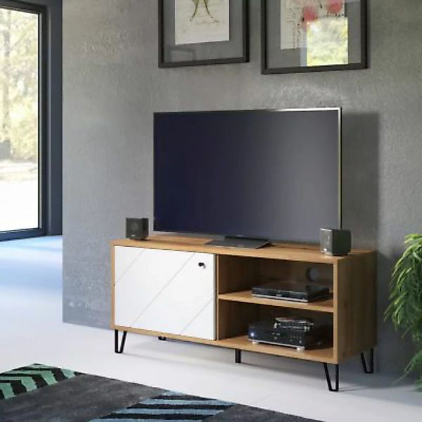 Lomadox TV Lowboard in Artisan Eiche Nb. mit weiß matt TORINO-19 mit Metall günstig online kaufen
