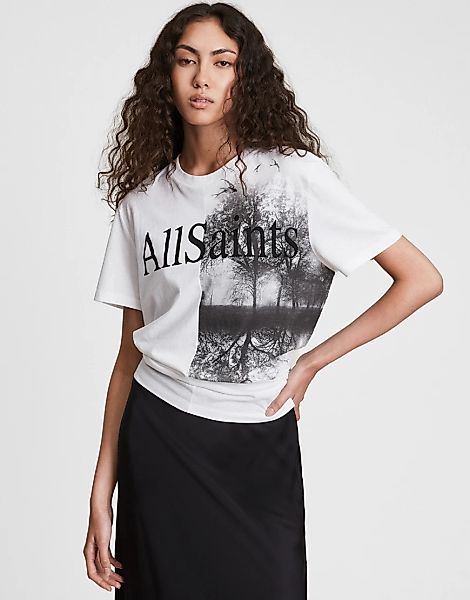 AllSaints – Kielder – Boyfriend-T-Shirt in Weiß günstig online kaufen