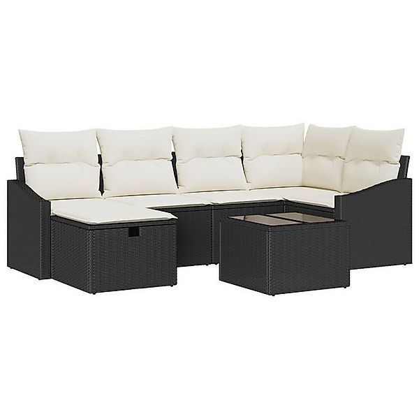 vidaXL Loungesofa 7-teiliges Garten-Sofa-Set mit Kissen Schwarz Poly Rattan günstig online kaufen