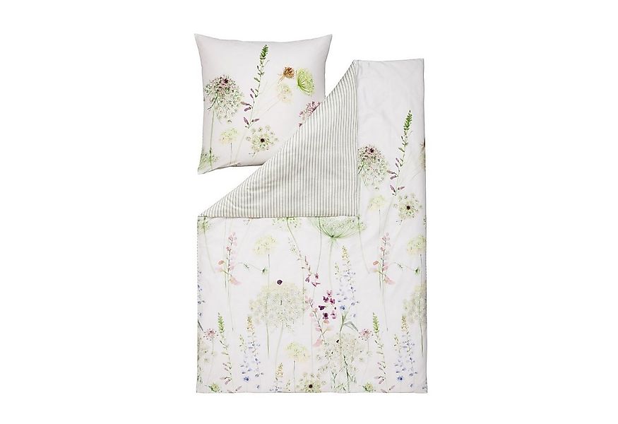 Estella Bettwäsche Meadow 4704 530 Grün, Mako-Satin, 2 teilig, Blüten, Blum günstig online kaufen