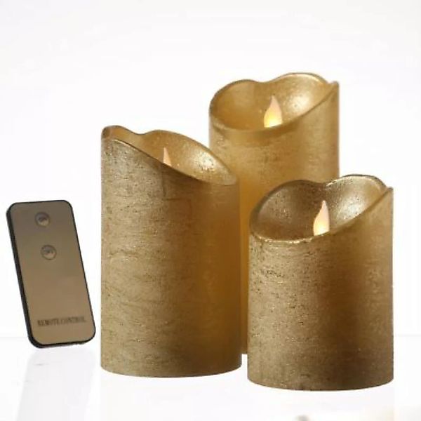 MARELIDA LED Kerzenset mit Fernbedienung Echtwachs 3 Größen 3er Set gold günstig online kaufen