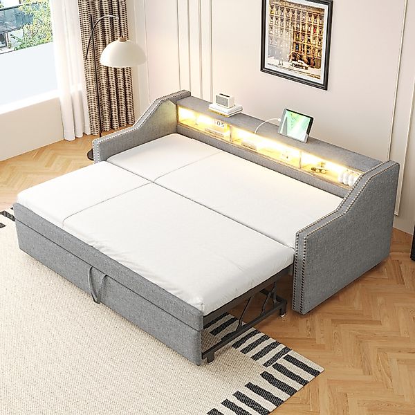 OKWISH Schlafsofa Polsterbett,mit USB-Anschluss, LED-Beleuchtung, Polsterbe günstig online kaufen