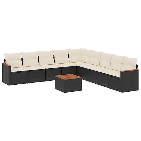 vidaXL 10-Tlg Garten-Sofagarnitur mit Kissen Schwarz Poly Rattan 3258465 günstig online kaufen