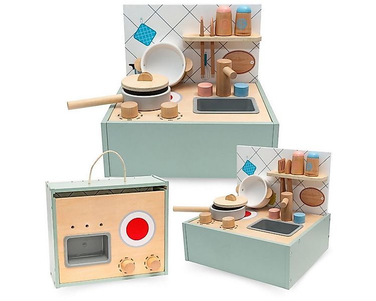 Mamabrum Kinder-Küchenset Faltbare Holz-Spielküche mit Kochzubehör günstig online kaufen