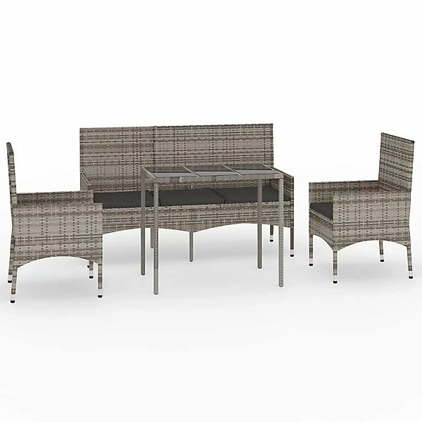 Vidaxl 4-tlg. Garten-lounge-set Mit Kissen Grau Poly Rattan günstig online kaufen