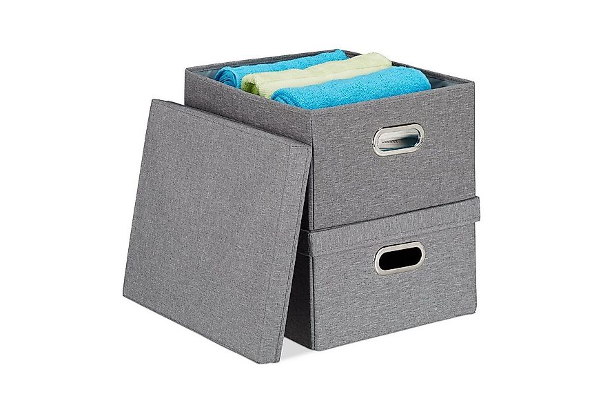 relaxdays Aufbewahrungsbox mit Deckel 2er Set, grau günstig online kaufen