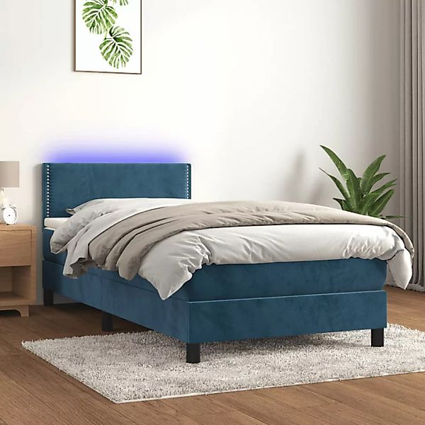 Vidaxl Boxspringbett Mit Matratze & Led Dunkelblau 80x200 Cm Samt günstig online kaufen