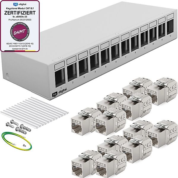 hb-digital Patchfeld 12 Port mit 12x Keystone Module Cat 8 Hellgrau günstig online kaufen