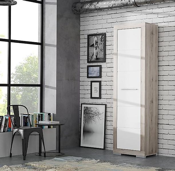 Garderobenschrank 1-trg Attrus von Forte Sandeiche / Weiss Hochglanz günstig online kaufen