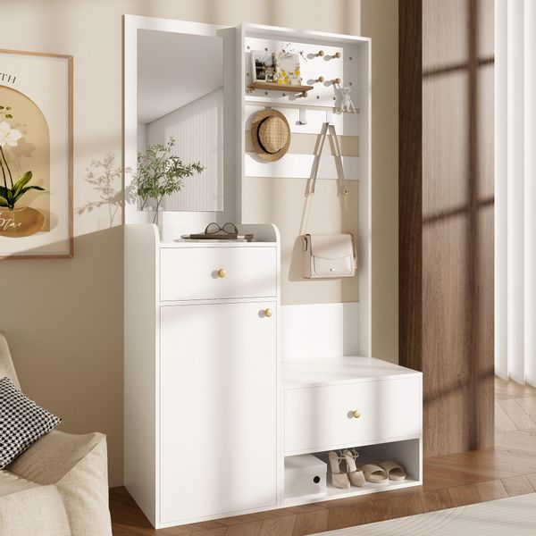 Merax Garderoben-Set Garderobenschrank Kompaktgarderobe mit Spiegel, günstig online kaufen