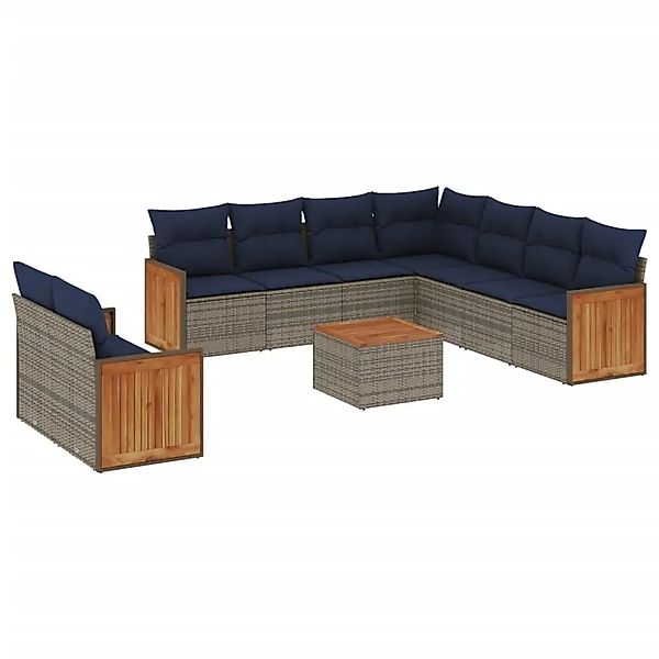 vidaXL 10-Tlg Gartensofa-Set mit Kissen Grau Polyrattan 3227790 günstig online kaufen
