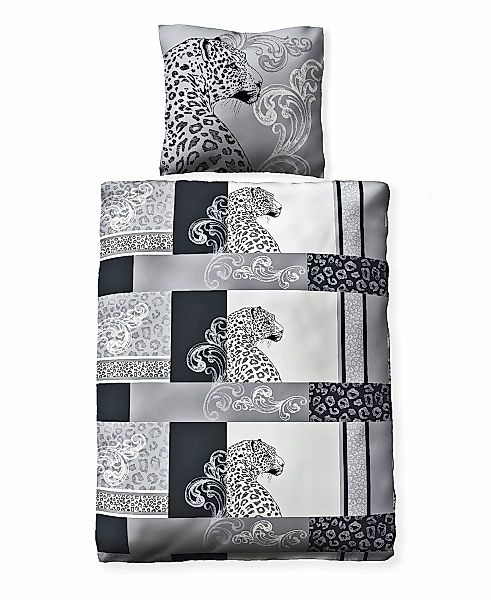 JACK Bettwäsche 135x200cm Leopard Schwarz Grau günstig online kaufen