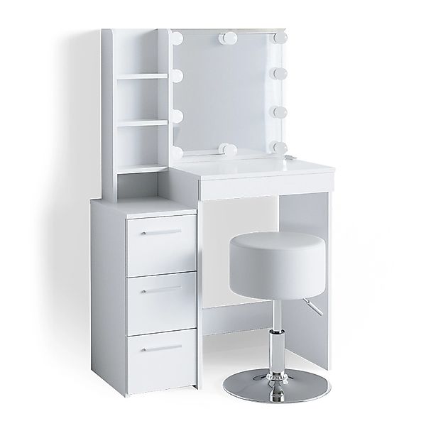 Vicco Schminktisch Meryl Weiß 40 cm mit LED Beleuchtung und Hocker günstig online kaufen