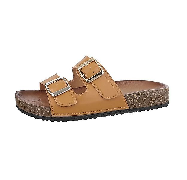 Ital-Design Damen Mules Freizeit Pantolette Flach Pantoletten in Camel günstig online kaufen
