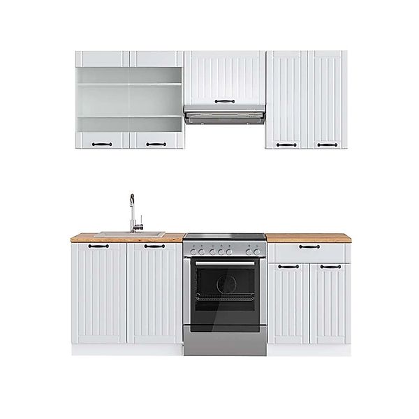 Vicco Fame-Line Küchenzeile Weiß Landhaus/Weiß 200 cm AP Eiche günstig online kaufen