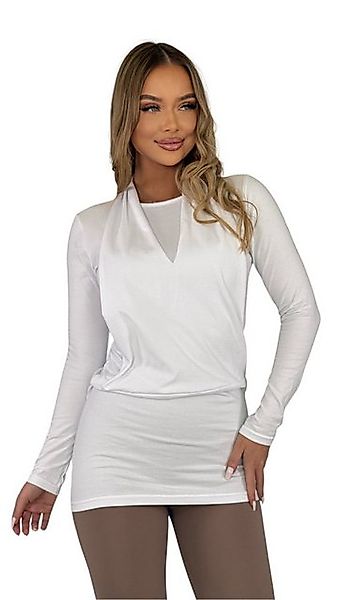 Mississhop Langarmshirt Damen Longsleeve mit Wasserfallkragen – Baumwolle S günstig online kaufen