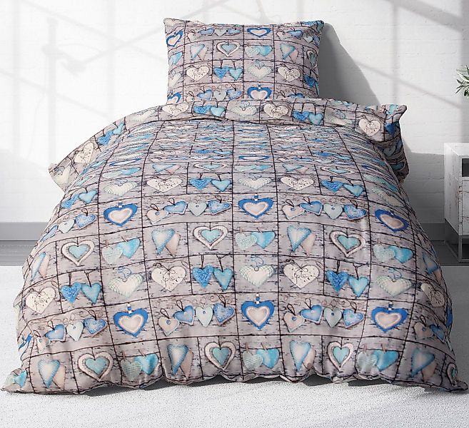Heubergshop Bettwäsche, Seersucker, 2 teilig, 135x200cm + 80x80cm Herzen La günstig online kaufen