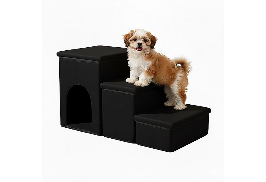 relaxdays Haustiertreppe Faltbare Hundetreppe mit 3 Stufen, schwarz günstig online kaufen