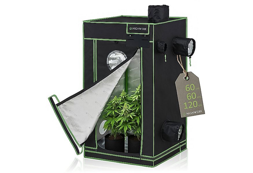 HIGHWERK Gewächshaus Growzelt 60 x 60 x 120 cm, Indoor Grow tent, schwarz g günstig online kaufen