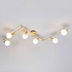 Lindby Deckenlampe Elaina, 180cm, 6-flg., messing, Glas, E14 günstig online kaufen