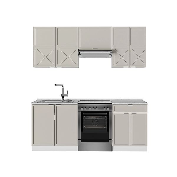 Vicco Fame-Line Küchenzeile GrauBeige/Weiß 200 cm ohne Arbeitsplatte günstig online kaufen