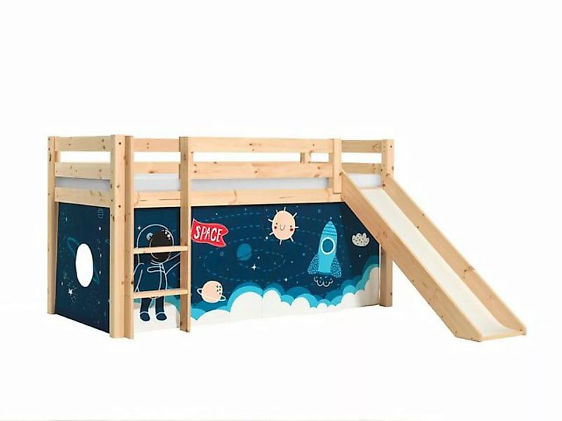 Natur24 Kinderbett Halbhohes Bett Pino Rakete mit Rutsche und Textilset Kie günstig online kaufen