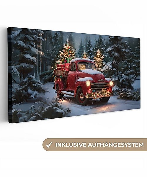 OneMillionCanvasses® Leinwandbild Panorama Weihnachts-LKW - Schneewald - Ro günstig online kaufen