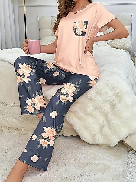 Elegant Love Pyjama Damen Schlafanzug Set mit Blumenmuster – Bequeme Nachtw günstig online kaufen