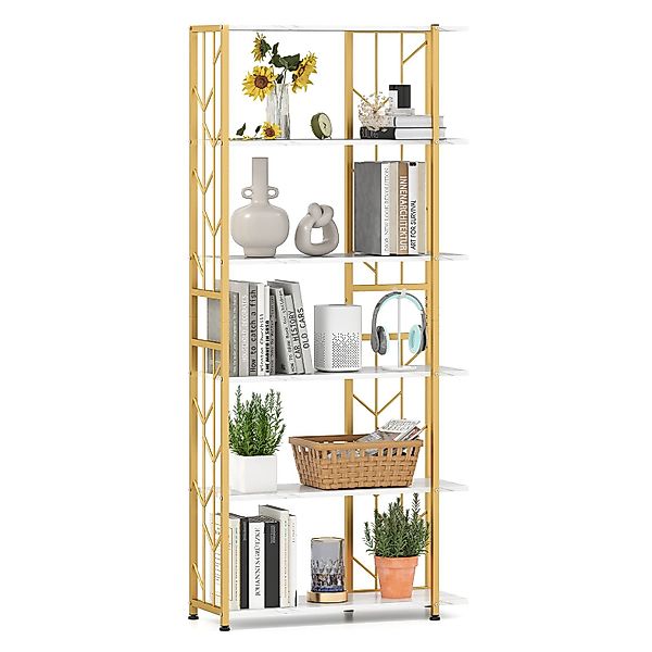 COSTWAY Bücherregal, geometrisches Standregal, 6-stöckig, Metallrahmen günstig online kaufen