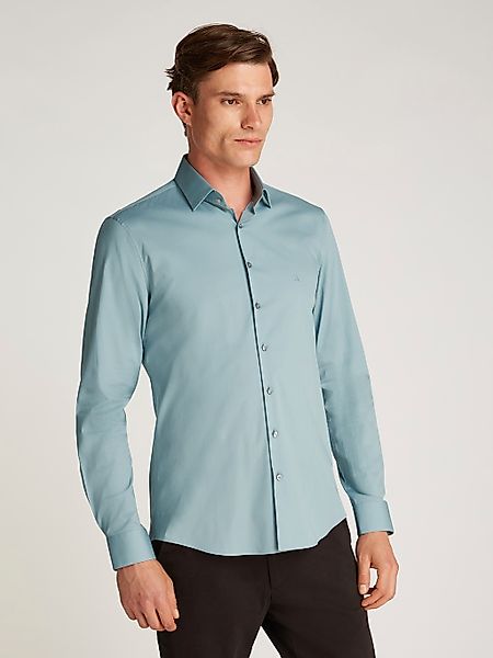 Calvin Klein "POPLIN STRETCH SLIM SHIRT" mit Kentkragen, Logoprint auf Brus günstig online kaufen