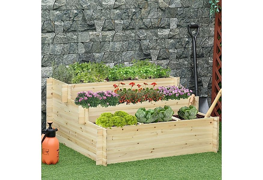 Outsunny Hochbeet 3-stufiges Pflanzentreppe, Pflanzenbeet, Kräuterbeet (Blu günstig online kaufen