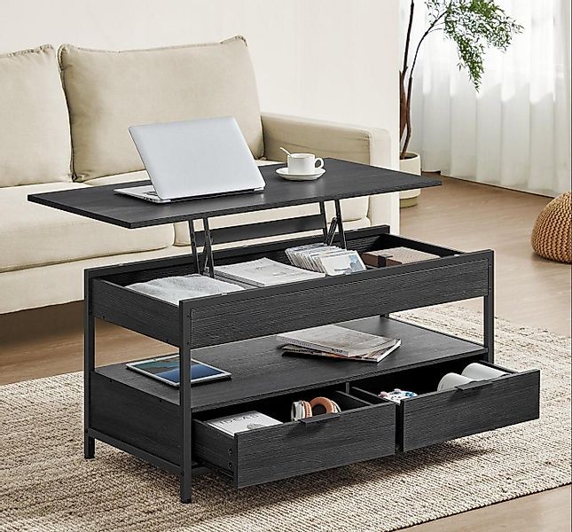 VASAGLE Couchtisch, höhenverstellbar, mit Schubladen, 50 x 100 x (48-63) cm günstig online kaufen