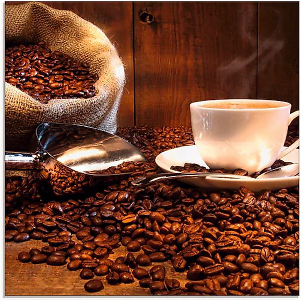 Artland Glasbild »Kaffeetasse und Leinensack auf Tisch« Getränke 1 Stk. tlg günstig online kaufen