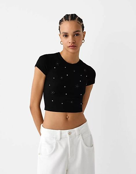 Bershka Cropped-T-Shirt Mit Kurzen Ärmeln Damen S Schwarz günstig online kaufen